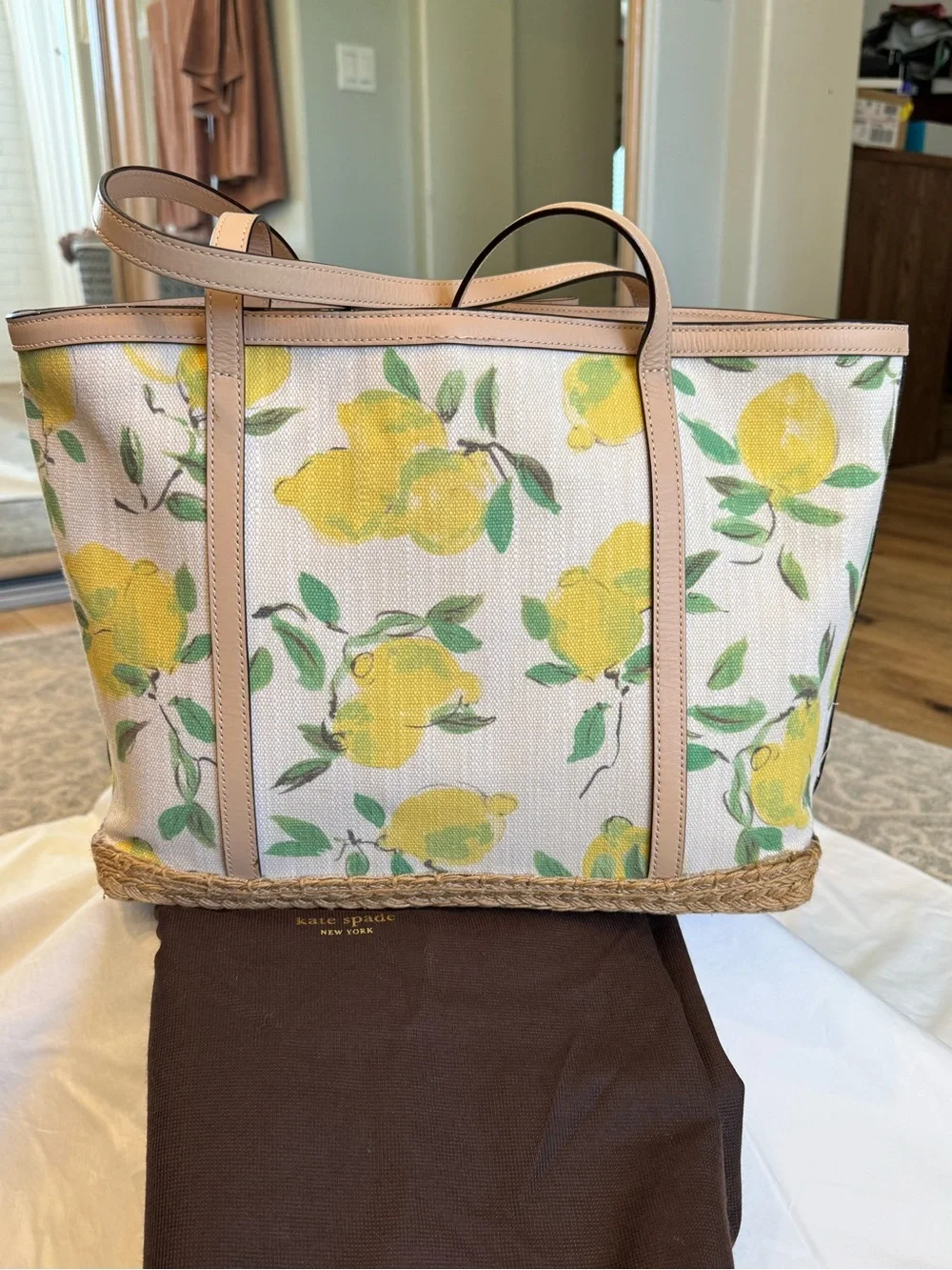 kate spade Espadrille Capri Painterly Canvas Lemon Print Tote - Picture 7 of 11